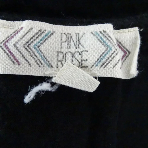 Pink Rose Top Stretch Jersey Knit Women Size M Black Long Sleeve - Picture 5 of 5